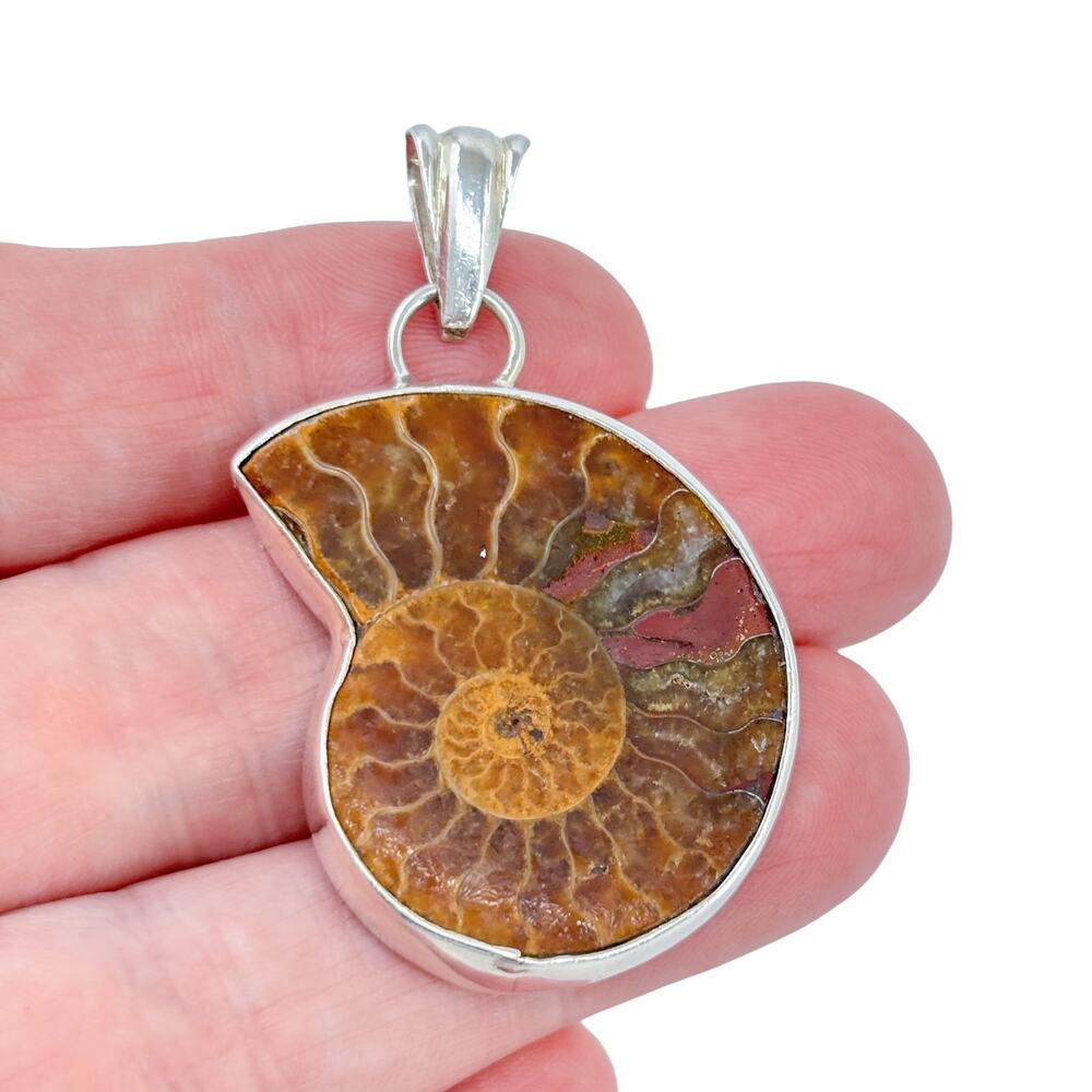 Vintage Sterling Silver 925 Ammonite Fossil Pendant